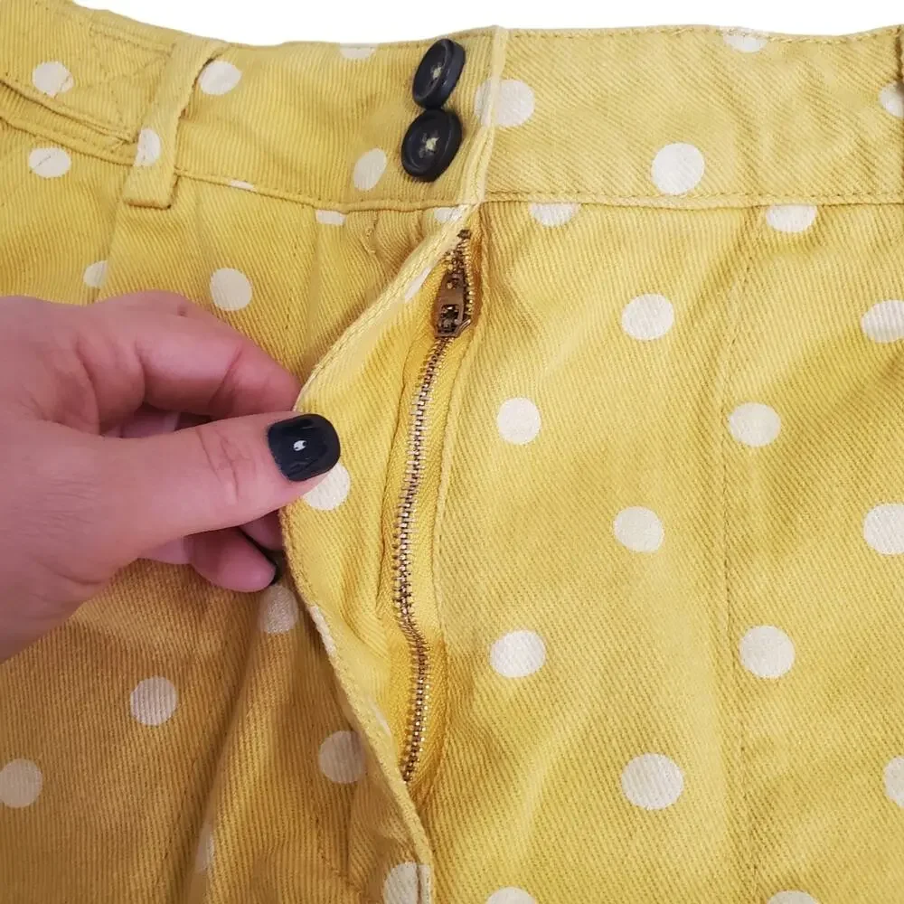 She + Sky | Polka-dot High-Rise Sunny Yellow Denim Shorts